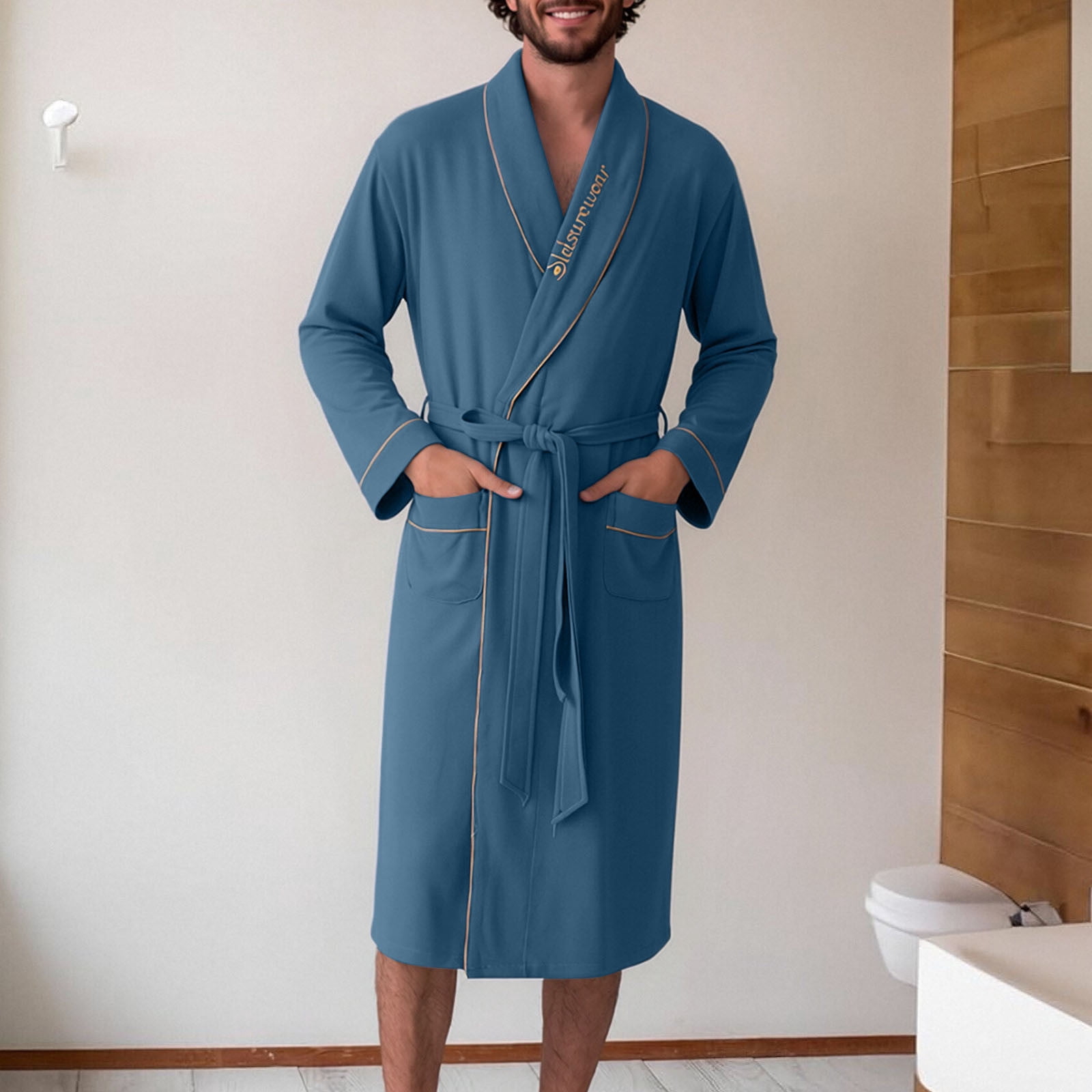 Yaoyar Men's Spring Fall Cotton Long Sleeve Camp Collar Robe with ...