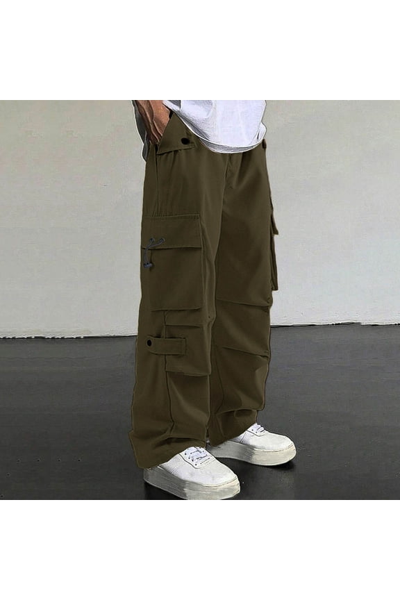 Men's Straight Leg Training Cargo Pants with Multiple Pockets and Elastic Waistband for Outdoor Gym Exercise Straight Long Pants,M,Army Green