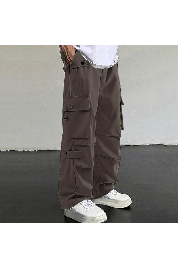 Men's Straight Leg Training Cargo Pants with Multiple Pockets and Elastic Waistband for Outdoor Gym Exercise Straight Long Pants,M,Dark Gray