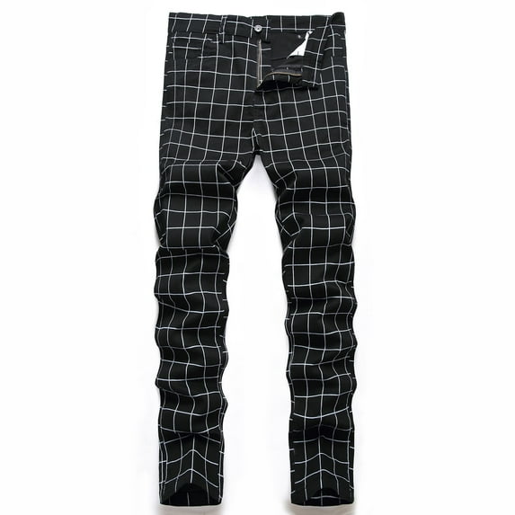 Yaoyar Men's Stretch Dress Pants Striped Plaid Slim Fit Straight-Leg Suit Pant Business Formal Classic Full Length Trouser(Black,5XL)