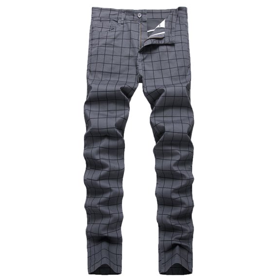 Yaoyar Men's Stretch Dress Pants Striped Plaid Slim Fit Straight-Leg Suit Pant Business Formal Classic Full Length Trouser(Dark Gray,5XL)