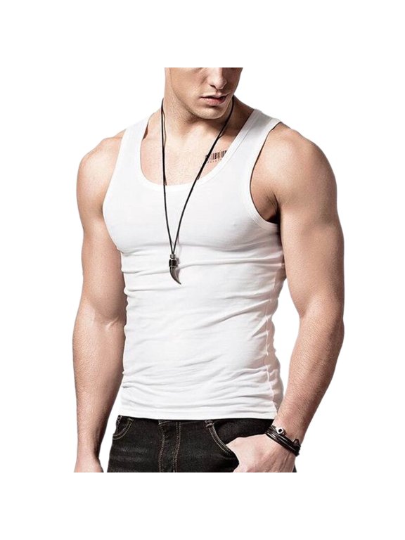 Men's Stringer Tank Tops, Cotton Sleeveless Gym Workout Vest, Scoop Neck Fitness Muscle T Shirts