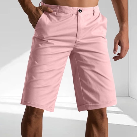 Yaoyar Men's Summer Casual Solid Color Button Pocket Fashion Shorts Relaxed Fit Everyday Comfort Wear Warm Weather Bottoms,Pink,2XL