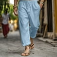 thumbnail image 1 of Yaoyar Men's Summer Cotton-Like Fabric Pants Elastic Drawstring Waist Straight Leg with Pockets Breathable for Hot Weather Long Trousers,XL,Light Blue, 1 of 5