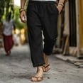 thumbnail image 1 of Yaoyar Men's Summer Cotton-Like Fabric Pants Elastic Drawstring Waist Straight Leg with Pockets Breathable for Hot Weather Long Trousers,S,Black, 1 of 5