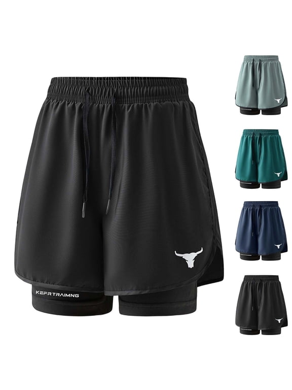 Men's Summer Double Layer Running Shorts Quick Dry Elastic Waist with Liner Breathable Athletic Training Jogger Sweatpants
