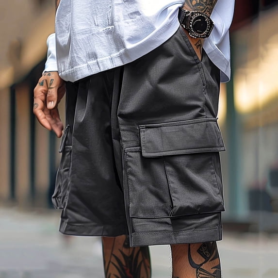 Yaoyar Men's Summer Drawstring Cargo Short Lightweight Big Flap Pocket Loose Hiking Shorts