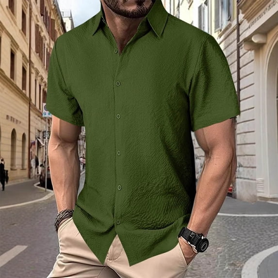 Yaoyar Men's Summer Fashion Casual Solid Color Short Sleeve Button Down Pocket Shirt, Smart Casual Top, Short Sleeved Collar Shirt