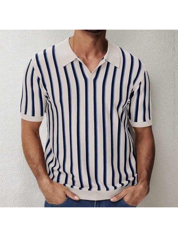 Men's Summer Fashion Short Sleeve Striped Collar Shirt, Solid Color Lapel Casual Wear Top, Breathable Comfort Fit Shirt for Men