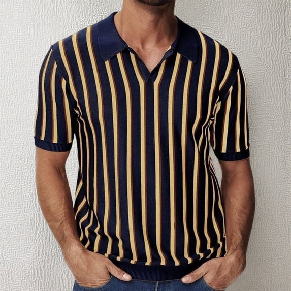Yaoyar Men's Summer Fashion Short Sleeve Striped Collar Shirt, Solid Color Lapel Casual Wear Top, Breathable Comfort Fit Shirt for Men