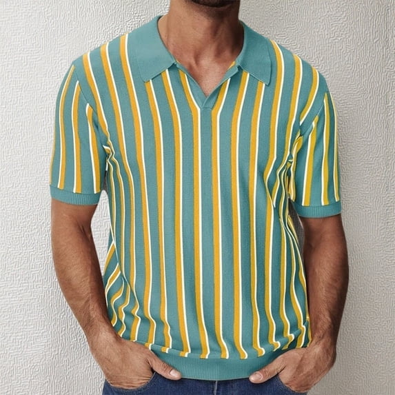 Yaoyar Men's Summer Fashion Short Sleeve Striped Collar Shirt, Solid Color Lapel Casual Wear Top, Breathable Comfort Fit Shirt for Men