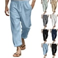 thumbnail image 1 of Yaoyar Men's Summer Faux Linen Drawstring Elastic Waist Straight Leg Pockets Breathable Lightweight Casual Trousers, 1 of 5