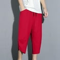 thumbnail image 1 of Yaoyar Men's Summer Seasonal Cropped Pants with Elastic Drawstring Waist Solid Color and Pockets Lightweight for Hot Weather Wear Shorts,XL,Red, 1 of 5