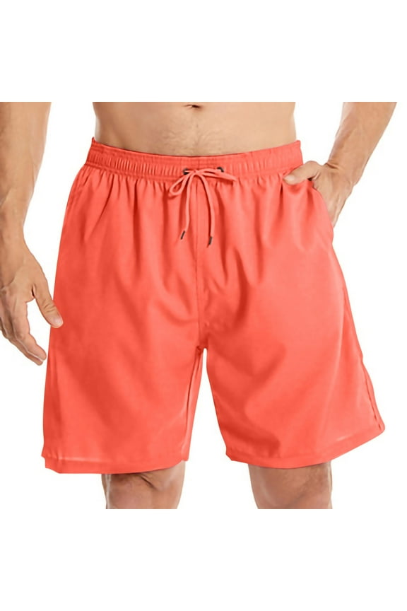 Men's Summer Solid Color Beach Swim Trunks Surf Style Loose Fit Casual Big and Tall Board Shorts for Men,Orange,M