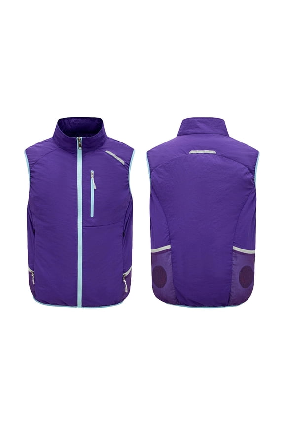 Men's Summer Solid Color Outdoor Cooling Vest with 5V Fan Sleeveless Mandarin Collar Lightweight Breathable Air Conditioner Work Jacket