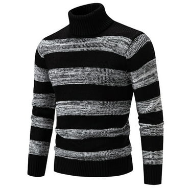 Yaoyar Men's Sweater Winter Casual Mock Neck Knit Stripe Color Blocking PrintWarm Pullover Sweater Vintage Slim Fit Black 2XL