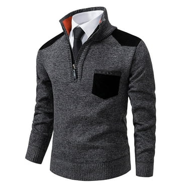 Yaoyar Men's Sweaters 1/4 Zip Up Pullover Sweaters Casual Sweater Fall Winter Stand-up Collar Sweater Dark Gray 3XL