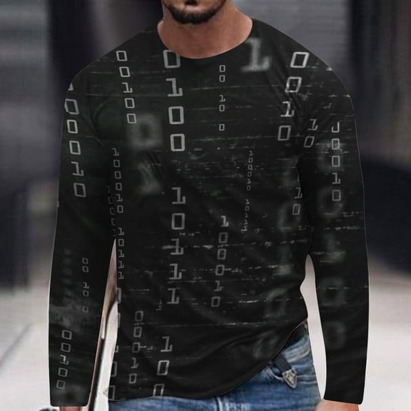 Yaoyar Men's T-Shirt Novelty Long Sleeve Tops 3D Digtal Graphic Print Pullover Blouses Casual Round Neck Leisure Holiday Tees,Navy,M