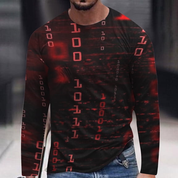 Yaoyar Men's T-Shirt Novelty Long Sleeve Tops 3D Digtal Graphic Print Pullover Blouses Casual Round Neck Leisure Holiday Tees,White,L
