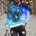 thumbnail image 1 of Yaoyar Men's T-Shirt Novelty Long Sleeve Tops 3D Lion Graphic Print Pullover Blouses Casual Round Neck Leisure Holiday Tees,Blue,2XL, 1 of 5