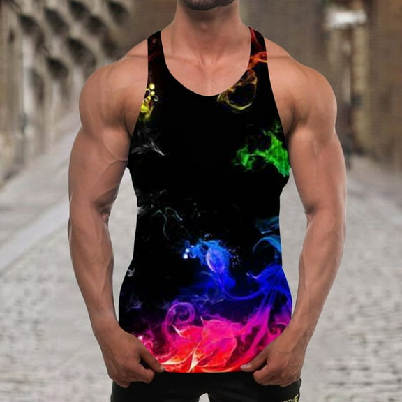 Yaoyar Men's Tank Tops Sleeveless Shirts Y-Back Gym Workout Stringer Tank Tops Bodybuilding Fitness T-Shirts