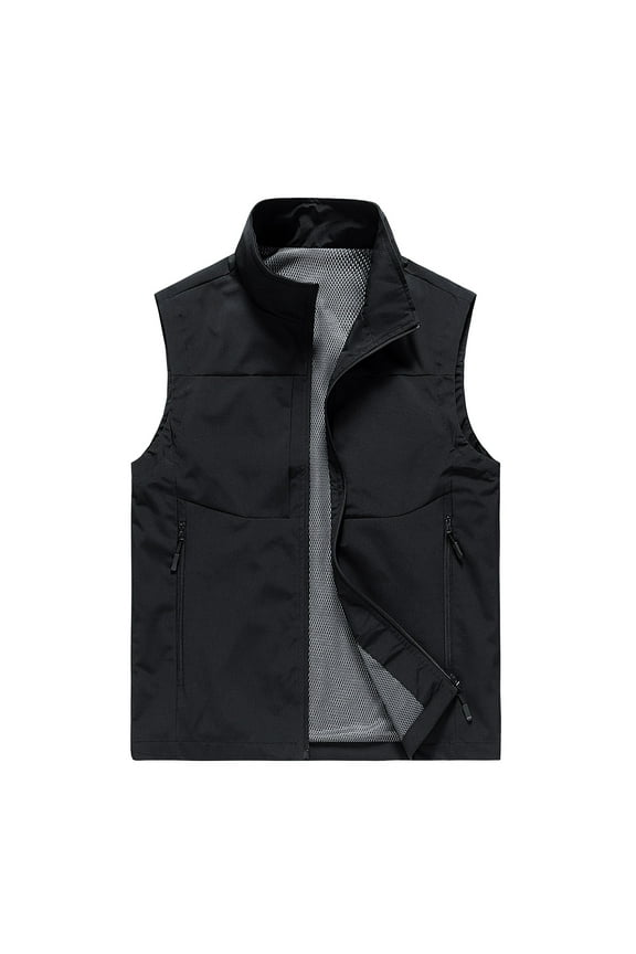 Men's Thin Sports Multi-bag Casual Quick-drying Loose Mountaineering Tooling Outdoor Jackets Utility Lightweight Outdoor Travel Fishing Vest Black 5XL