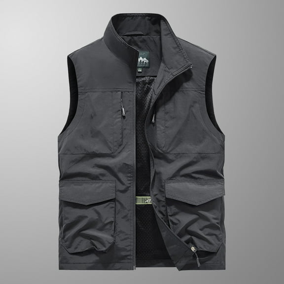 Yaoyar Men's Thin Sports Multi-bag Casual Quick-drying Loose Mountaineering Tooling Outdoor Jackets Utility Lightweight Outdoor Travel Fishing Vest Dark Gray XL