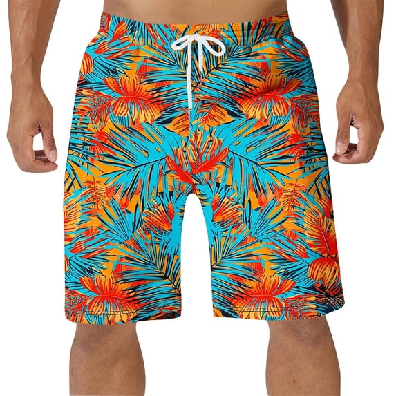 Yaoyar Men's Tropical Print Board Shorts Quick Dry, Swim Trunks with Mesh Lining and Side Pockets for Surfing 