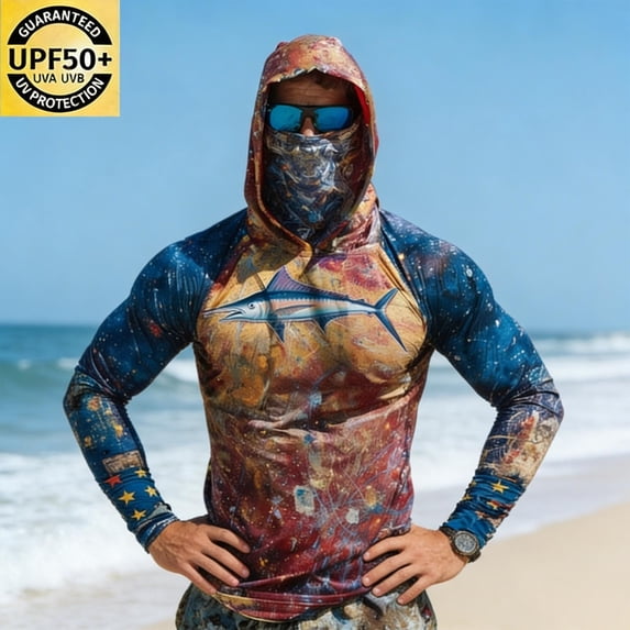 Yaoyar Men's UPF 50+ Sun Protection Hoodie Shirt Long Sleeve UV SPF Fishing Lightweight Shirts with Mask Rash Guard