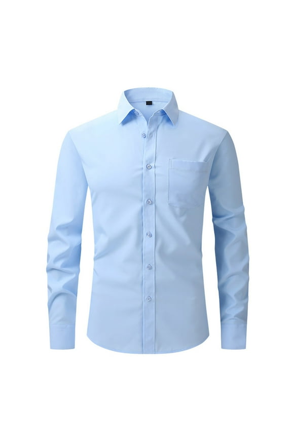 Men's Urban Stylish Casual Business Slim Fit Long Sleeve Button Up Dress Shirt with Pocket