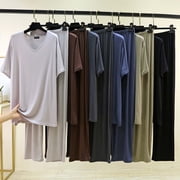 Yaoyar Men's V Neck Short Sleeve Pajama Set, Solid Modal Lounge Wear with Soft Stretchy Fabric for All Season Comfort