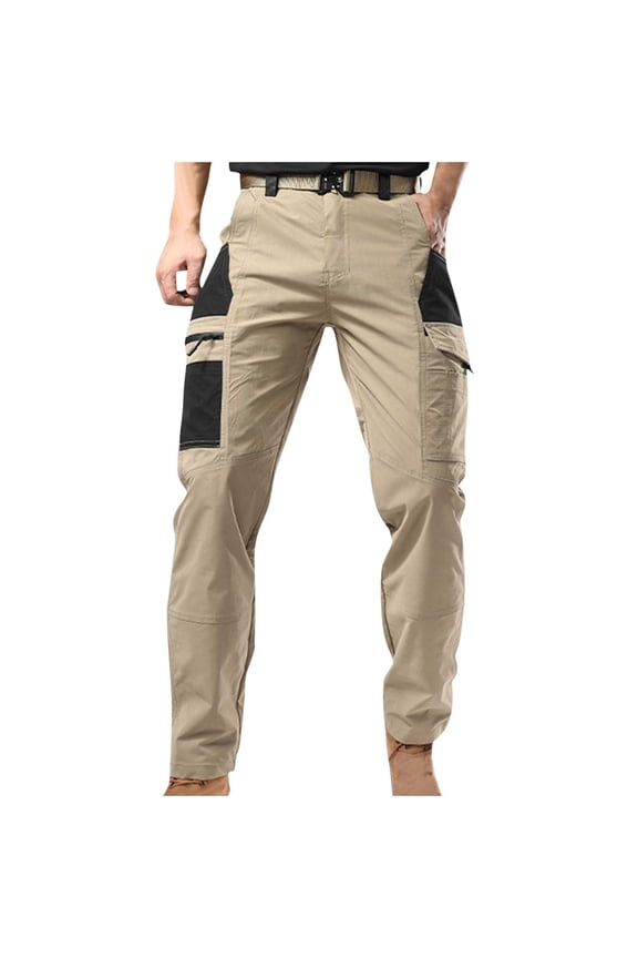 Men's Versatile Outdoor Hiking Bottoms with Contrast Color Pockets Straight Leg Design for Mountain Trekking Full Length Pants,M,Khaki