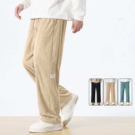 Yaoyar Men's Vintage Corduroy Work Pants Solid Color Stretch Waist Drawstring Multi-Pocket Casual Long Trousers