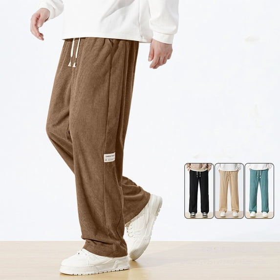 Yaoyar Men's Vintage Corduroy Work Pants Solid Color Stretch Waist Drawstring Multi-Pocket Casual Long Trousers