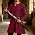 thumbnail image 1 of Yaoyar Men's Washed Cotton Medieval V Neck Long Sleeve Tunic, Renaissance Style Shirt for Halloween Costume Role Play, 1 of 8