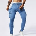 thumbnail image 1 of Yaoyar Men's Washed Denim Jeans with Multiple Pockets Solid Color Stretch Fabric Slim Fit Elastic Ankle Cuff Casual Style Denim Pants,31,Blue, 1 of 8