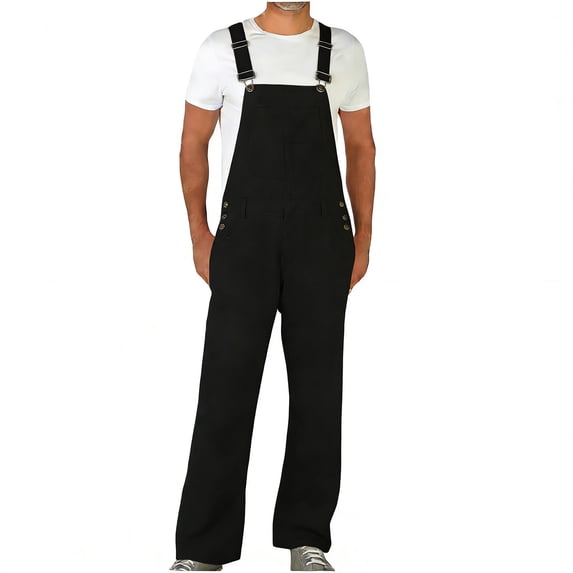 Yaoyar Men's Washed Denim Overalls with Chest Pocket Utility Workwear Style Durable Fabric Casual Overalls Long Pants,XXL,Black