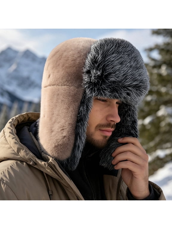 Men's Winter Ear Flap Windproof Fleece Lined Warm Hat, Soft Cozy Outdoor Beanie for Cold Weather