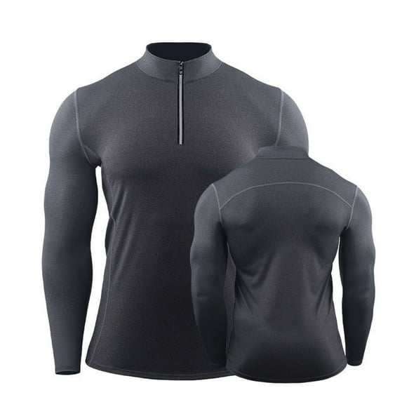 Yaoyar Mens 1/4 Zipper Shirts Stand Collar Long Sleeve Solid Color Sports Fitness Clothes Lightweight Comfort Bottoming Zipper Top