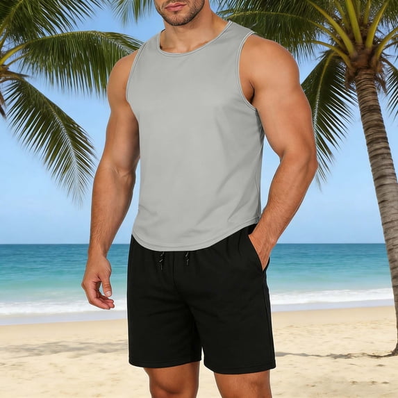 Yaoyar Mens 2 Piece Workout Set Quick Dry Sleeveless Tank Top Shorts Sets Breathable Athletic Running Beach Sporty Clothes