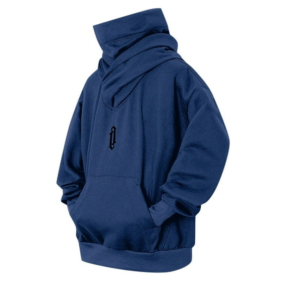 Yaoyar Mens 2024 Casual Cotton Hooded Collar Hoodies Pullover Sweatshirts With Big Pocket Casual Long Sleeve Shirts Loose Yong Men Soft Blouse,Navy,M