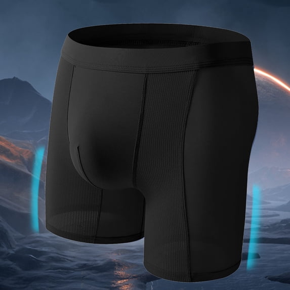 Yaoyar Mens Anti Chafe Ice Silk Seamless Summer Boxer Briefs Mesh Extended Underwear with Lightweight No Removal Feature Fabric for Athletic Running Wear Boxer Briefs,Black,L