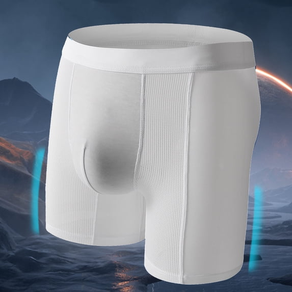 Yaoyar Mens Anti Chafe Ice Silk Seamless Summer Boxer Briefs Mesh Extended Underwear with Lightweight No Removal Feature Fabric for Athletic Running Wear Boxer Briefs,White,M