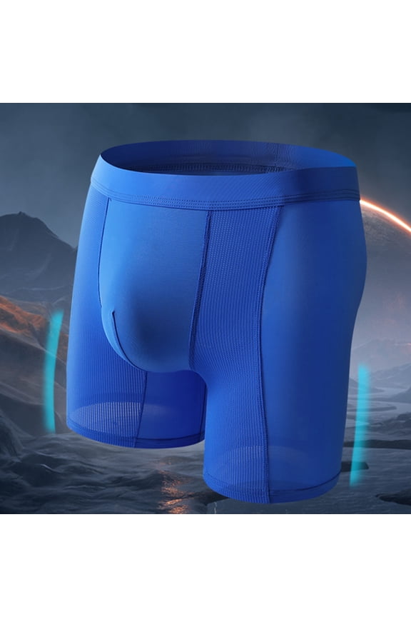 Mens Anti Chafe Ice Silk Seamless Summer Boxer Briefs Mesh Extended Underwear with Lightweight No Removal Feature Fabric for Athletic Running Wear Boxer Briefs,Blue,XL