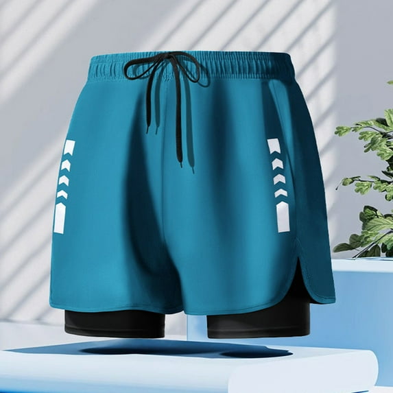 Yaoyar Mens Athletic Running Shorts, Men Large Size Solid Color Casual Fashion Loose Sports Three-quarter Pants Drawstring Pockets Double Layer Exercise Shorts Pants