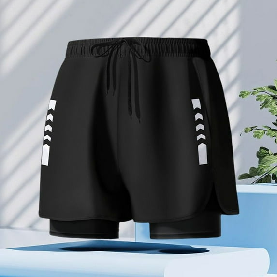 Yaoyar Mens Athletic Running Shorts, Men Large Size Solid Color Casual Fashion Loose Sports Three-quarter Pants Drawstring Pockets Double Layer Exercise Shorts Pants