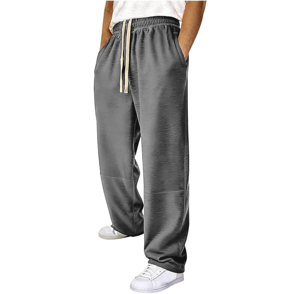 Yaoyar Mens Baggy Loose Fit Raw Hem Sweatpants Casual Drawstring Pants Y2K Wide Leg Stretchy Pants with Pockets