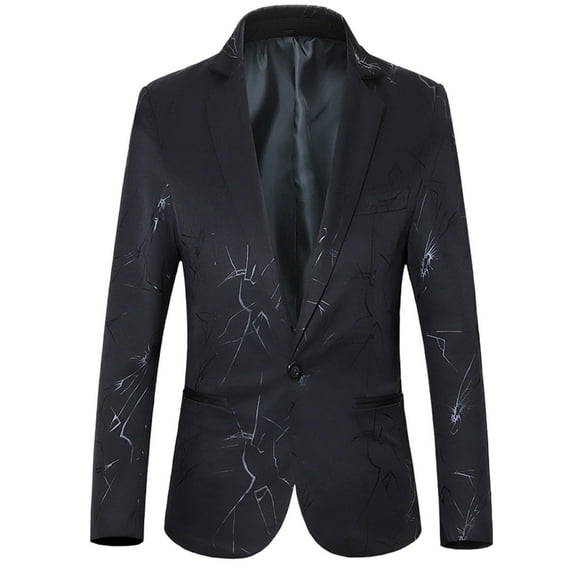 Yaoyar Mens Blazer Fashion Casual Personality Handsome Printed Tuxedo Suit Jacket for Party Banquet Dinner Wedding Black 6XL