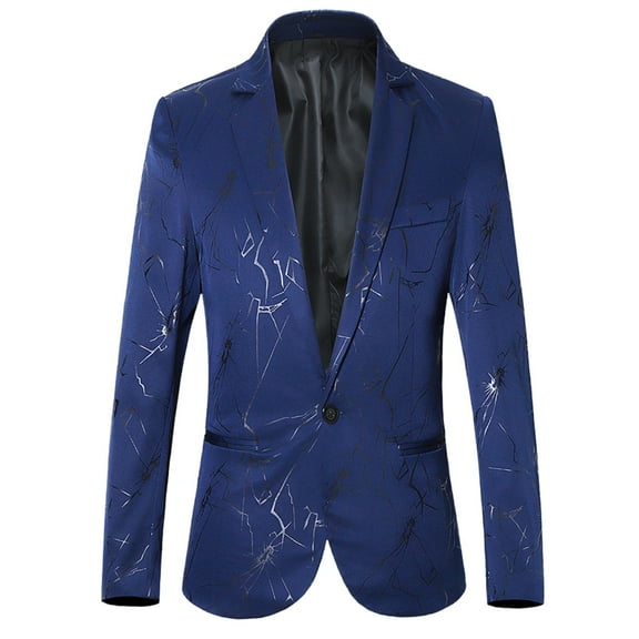Yaoyar Mens Blazer Fashion Casual Personality Handsome Printed Tuxedo Suit Jacket for Party Banquet Dinner Wedding Blue 3XL