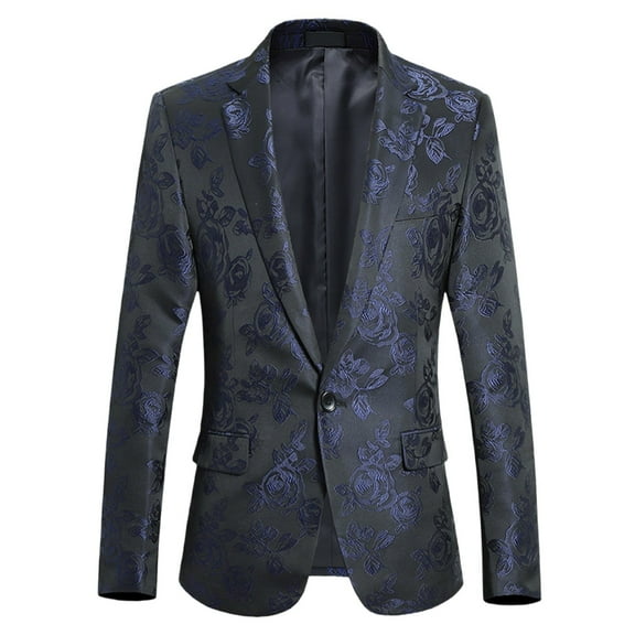 Yaoyar Mens Blazer Fashion Casual Personality Handsome Printed Tuxedo Suit Jacket for Party Banquet Dinner Wedding Blue 5XL